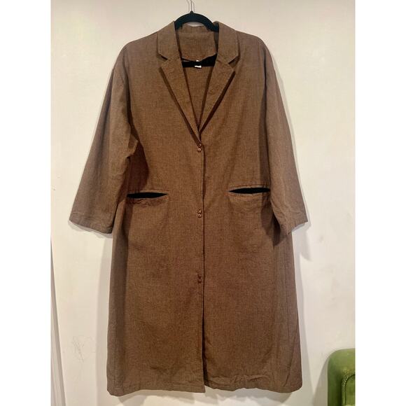 Women’s Minimalist Long Lightweight Jacket Cotton Rayon Size Large Brown - Picture 2 of 6